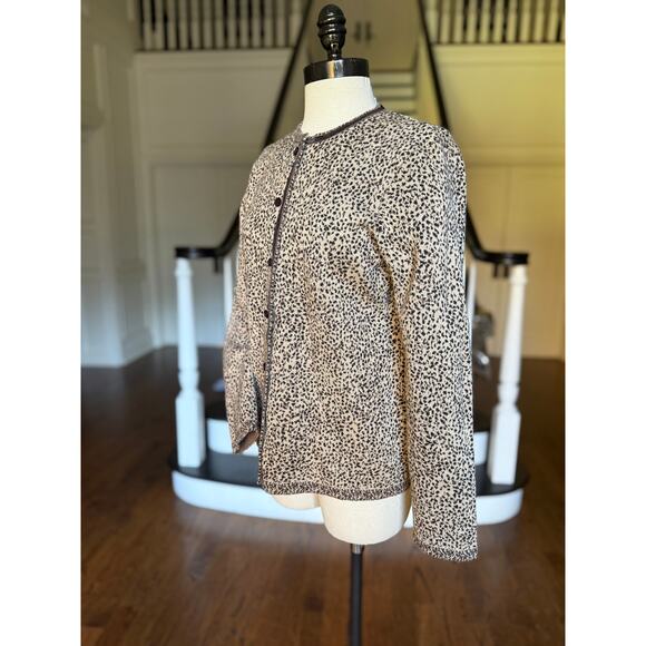 Leopard Print Cardigan Sweater Wool Velvet Fall Winter Modest Office Church - Picture 4 of 11